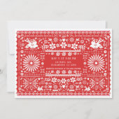 Mexicaans Picado Rood & Wit Papier Huwelijk Kaart (Achterkant)