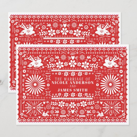 Mexicaans Picado Rood & Wit Papier Huwelijk Kaart (Voorkant / Achterkant)