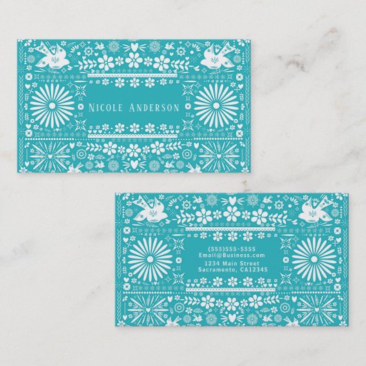 Mexicaans Picado Turquoise - Blauwgroen snijpapier Visitekaartje (Voorkant / Achterkant)