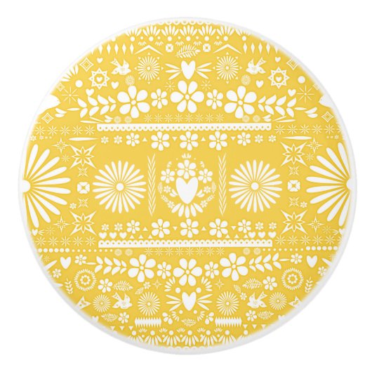 Mexicaans Picado Yellow Cut Papel Paper Spaans Keramische Knop (Voorkant)