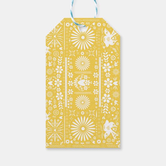 Mexicaans Picado Yellow White Paper Weduwschap Cadeaulabel (Achterkant)