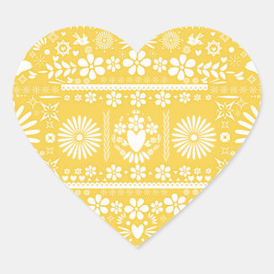 Mexicaans Picado Yellow White Paper Weduwschap Hart Sticker