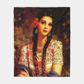 Mexicaans Pin-Up Meisje met Lange Vlechten uit het Fleece Deken (Voorkant)