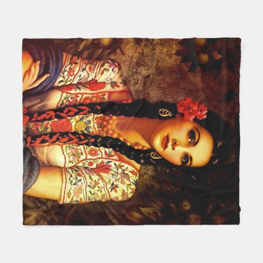Mexicaans Pin-Up Meisje met Lange Vlechten uit het Fleece Deken (Voorkant (Horizontaal))