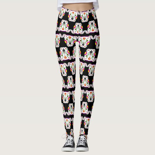 Mexicaans Pitbull Pattern Black Leggings (Voorkant)