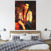 Mexicaans pop-upmeisje met lange braden canvas afdruk (Insitu (Slaapkamer))