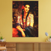 Mexicaans pop-upmeisje met lange braden canvas afdruk (Insitu (Woonkamer))