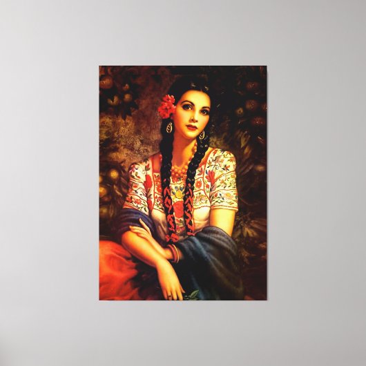 Mexicaans pop-upmeisje met lange braden canvas afdruk (Voorkant)