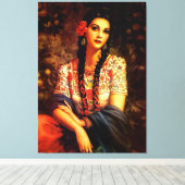 Mexicaans pop-upmeisje met lange braden canvas afdruk (Insitu (Houten vloer))