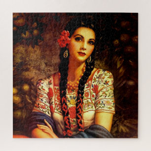 Mexicaans  pop-upmeisje met lange braden legpuzzel