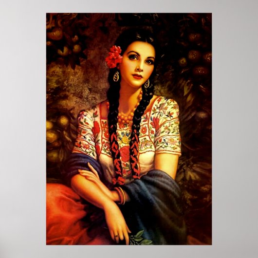 Mexicaans  pop-upmeisje met lange braden poster (Voorkant)