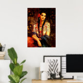 Mexicaans  pop-upmeisje met lange braden poster (Thuiskantoor)