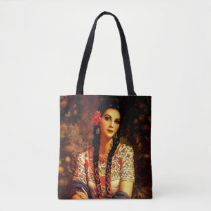 Mexicaans pop-upmeisje met lange braden tote bag