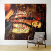 Mexicaans  pop-upmeisje met lange braden wandkleed (In Situ (horizontaal))