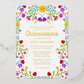Mexicaans Quinceanera Fiesta Floral Real Gold Folie Uitnodiging (Voorkant)