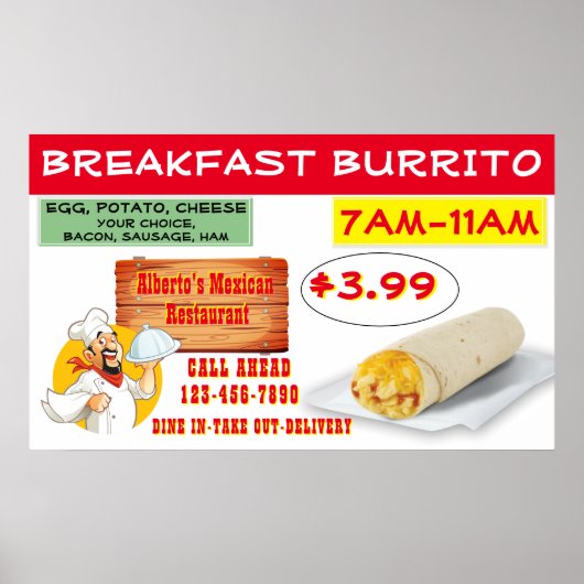 Mexicaans restaurant Breakfast Burrito aanpassen Poster (Voorkant)
