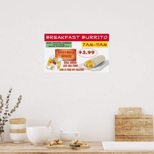 Mexicaans restaurant Breakfast Burrito aanpassen Poster (Keuken)