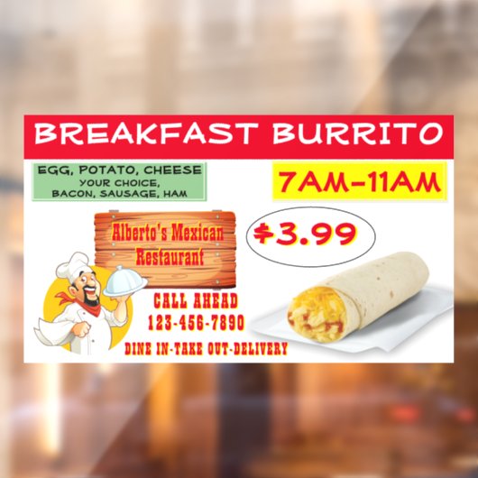 Mexicaans restaurant Breakfast Burrito aanpassen Raamsticker (Vel 2)