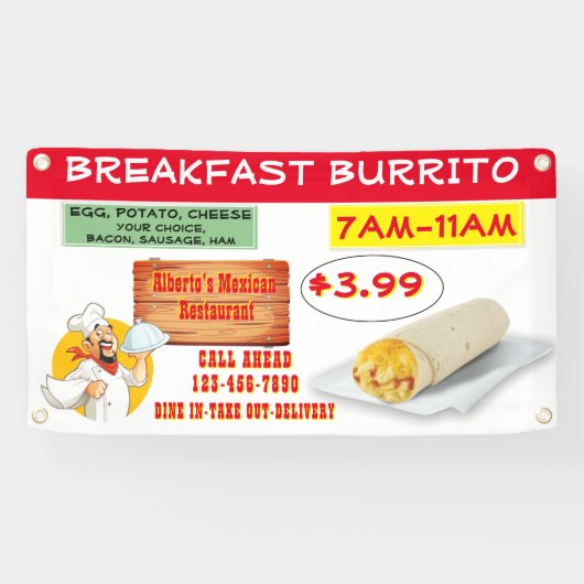Mexicaans restaurant Breakfast Burrito aanpassen Spandoek (Horizontaal)