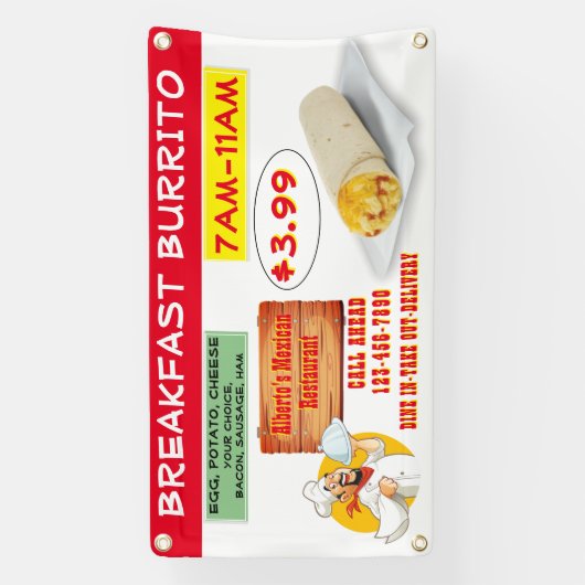Mexicaans restaurant Breakfast Burrito aanpassen Spandoek (Verticaal)