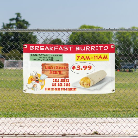 Mexicaans restaurant Breakfast Burrito aanpassen Spandoek (Insitu)