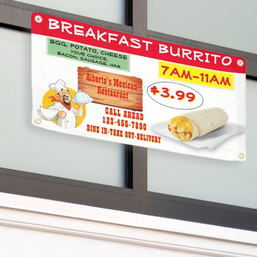 Mexicaans restaurant Breakfast Burrito aanpassen Spandoek (Buitenkant Gebouw)