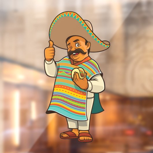 Mexicaans restaurant Man met taco duimt omhoog Raamsticker (Vel 2)