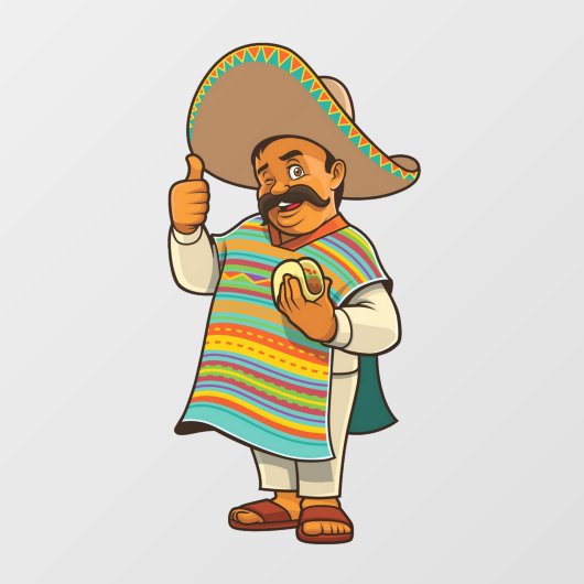 Mexicaans restaurant Man met taco duimt omhoog Raamsticker (Vel)
