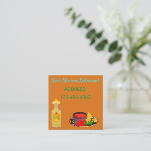 Mexicaans restaurant. vierkante visitekaartje (Staand voorkant)