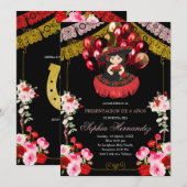 Mexicaans Rood en Goud Meisje Charra Ballon Mis Qu Kaart (Voorkant / Achterkant)