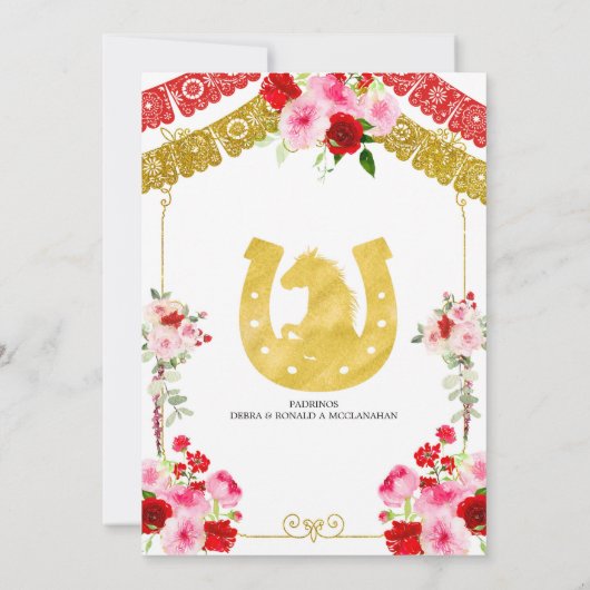 Mexicaans Rood en Goud Meisje Mis Quince Uitnodigi Kaart (Achterkant)