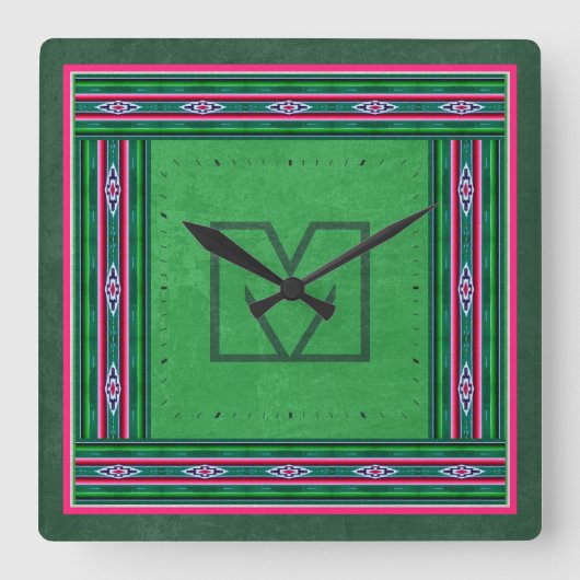 Mexicaans Sarape Pattern met (of zonder) Monogram Vierkante Klok (Voorkant)