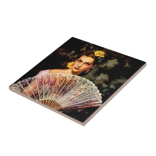 Mexicaans schoonheid kalender meisje met kanten wa tegeltje (Zijkant)