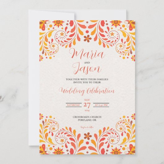 Mexicaans Sinaasappel Rood Geel Vlinder Bloemen Hu Kaart (Voorkant)