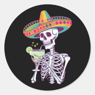 Mexicaans Skelet Cinco De Mayo Margarita Feest Ronde Sticker