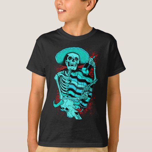 Mexicaans Skelet Dode Pistolero Tequila Shirt (Voorkant)