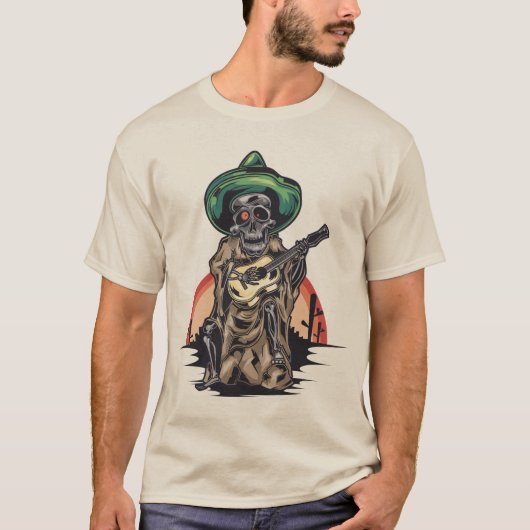 Mexicaans skelet met gitaar t-shirt (Voorkant)