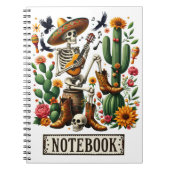 Mexicaans skelet speelt gitaar tussen cactussen notitieboek (Voorkant)
