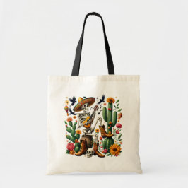 Mexicaans skelet speelt gitaar tussen cactussen tote bag