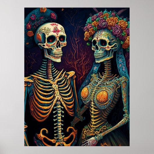 Mexicaans Skeleton Art Couple tot de dood ons deel Poster (Voorkant)