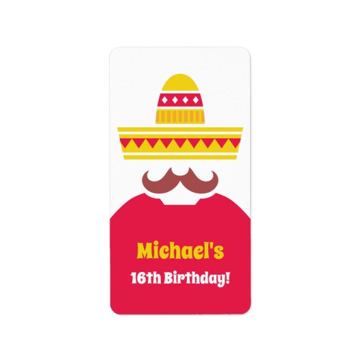 Mexicaans Sombrero Mustache Birthday Fiesta Label (Voorkant)