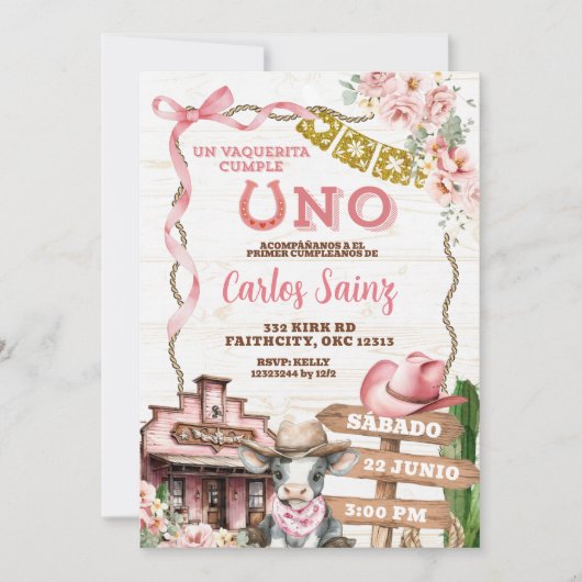 Mexicaans Spaans meisje Uno Uitnodiging (Voorkant)