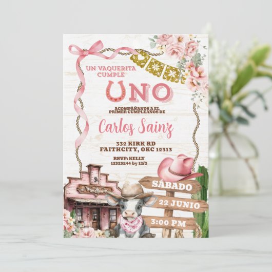 Mexicaans Spaans meisje Uno Uitnodiging (Staand voorkant)