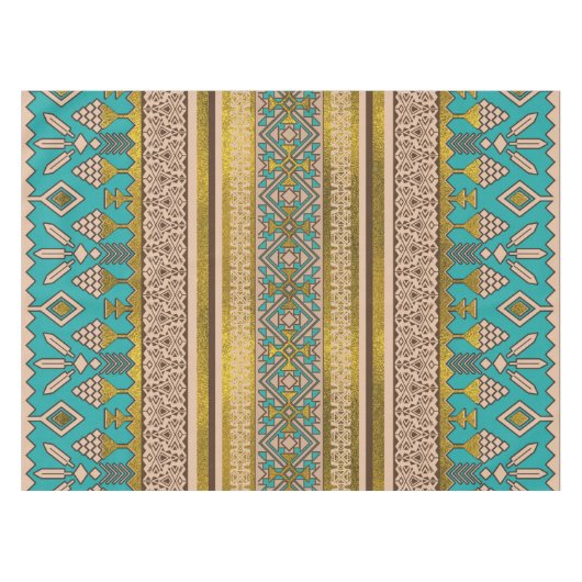 Mexicaans stijlpatroon - blauwgroen, goud en oorti tafelkleed (Voorkant (Horizontaal))