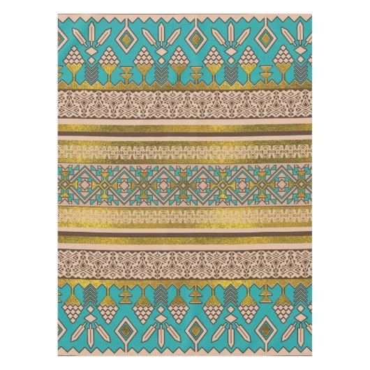 Mexicaans stijlpatroon - blauwgroen, goud en oorti tafelkleed (Voorkant)