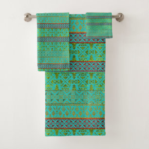 Mexicaans stijlpatroon - blauwgroen, goud en rood bad handdoek