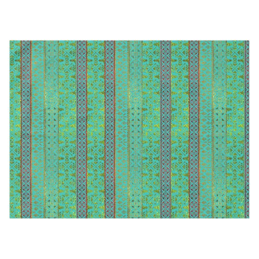 Mexicaans stijlpatroon - blauwgroen, goud en rood tafelkleed (Voorkant (Horizontaal))