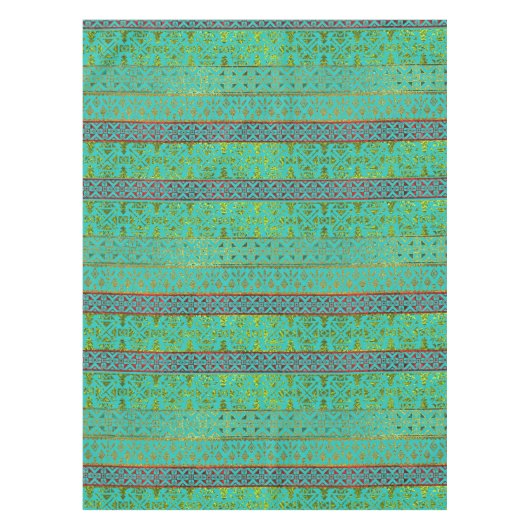 Mexicaans stijlpatroon - blauwgroen, goud en rood tafelkleed (Voorkant)