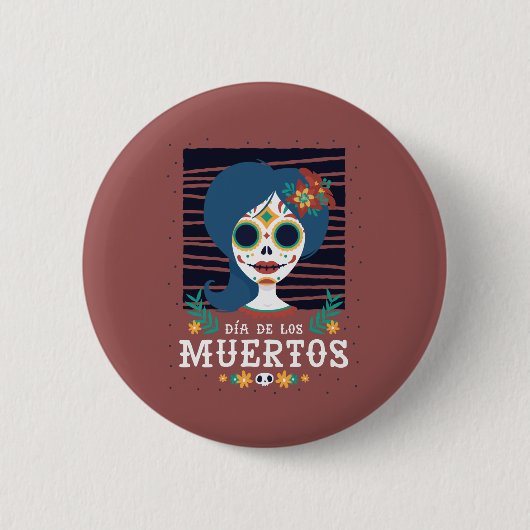 Mexicaans Suiker Schedel Meisje Ronde Button 5,7 Cm (Voorkant)