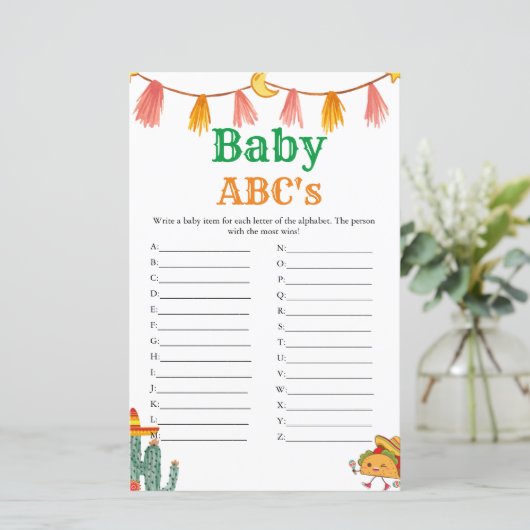 Mexicaans Taco script Baby Abc's baby shower spel (Staand voorkant)